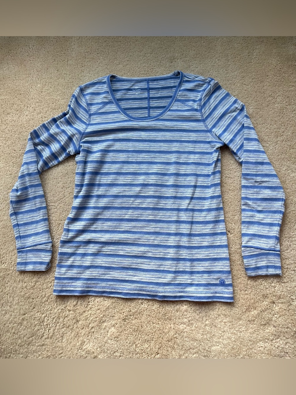 T by Talbots Periwinkle & White Striped Long Sleeve Knit Top - Size S - VGUC